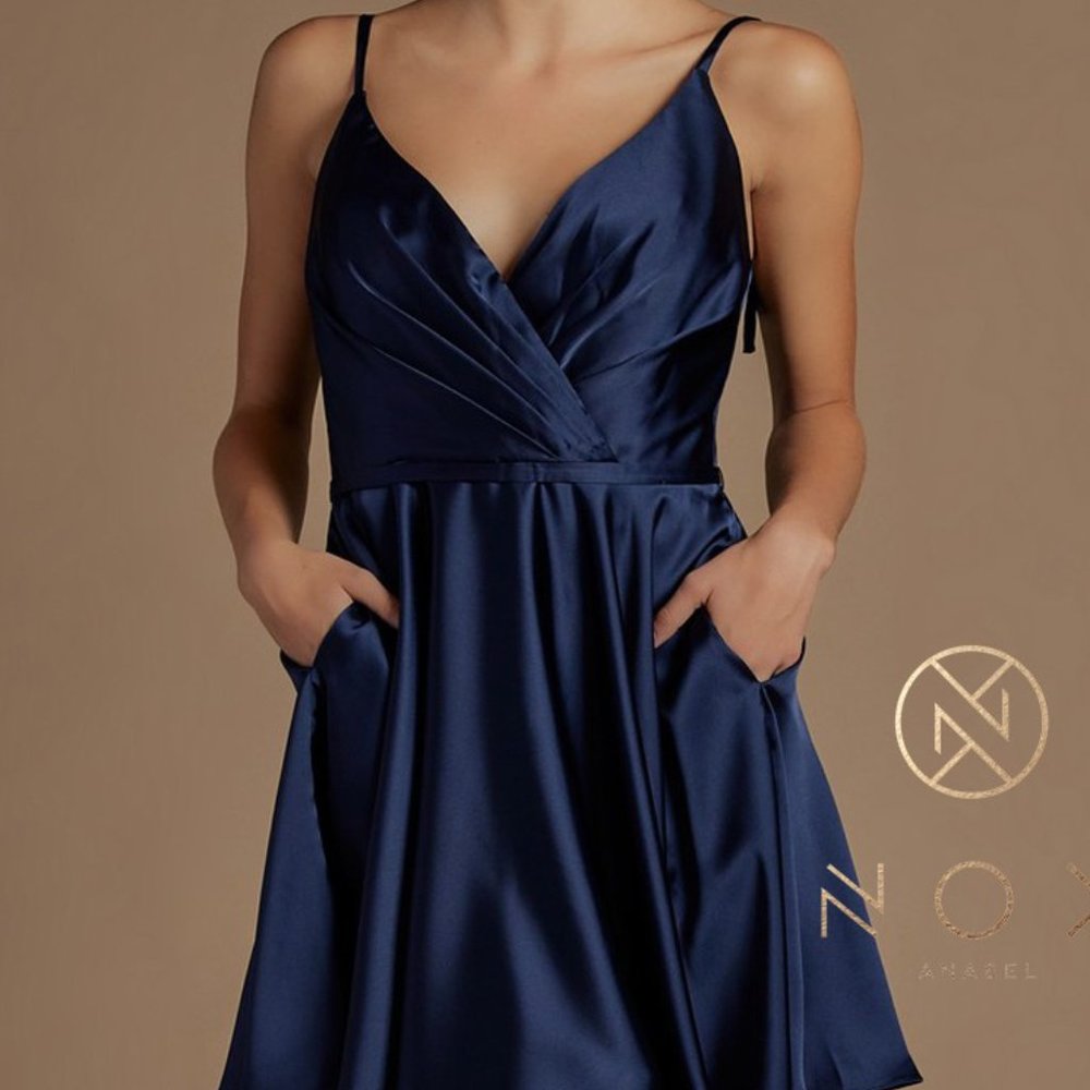 Navy FIT & FLARE COCKTAIL SIMPLE DRESS NX701